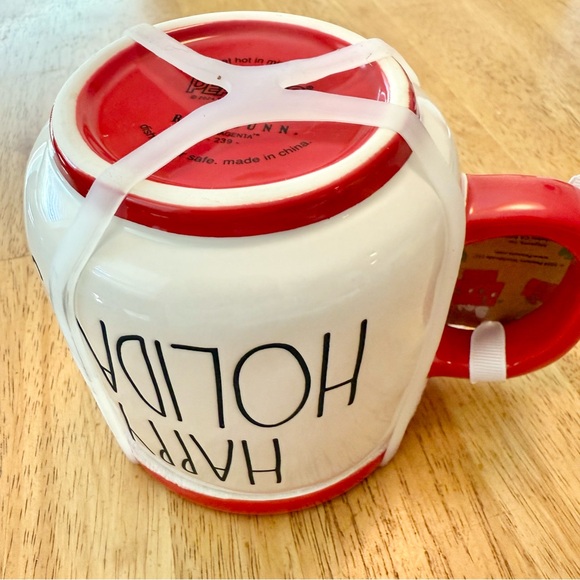 Rae Dunn Peanuts HAPPY HOLIDAYS Snoopy Double Sided Ceramic Mug w/ Coaster NEW! - Picture 3 of 5